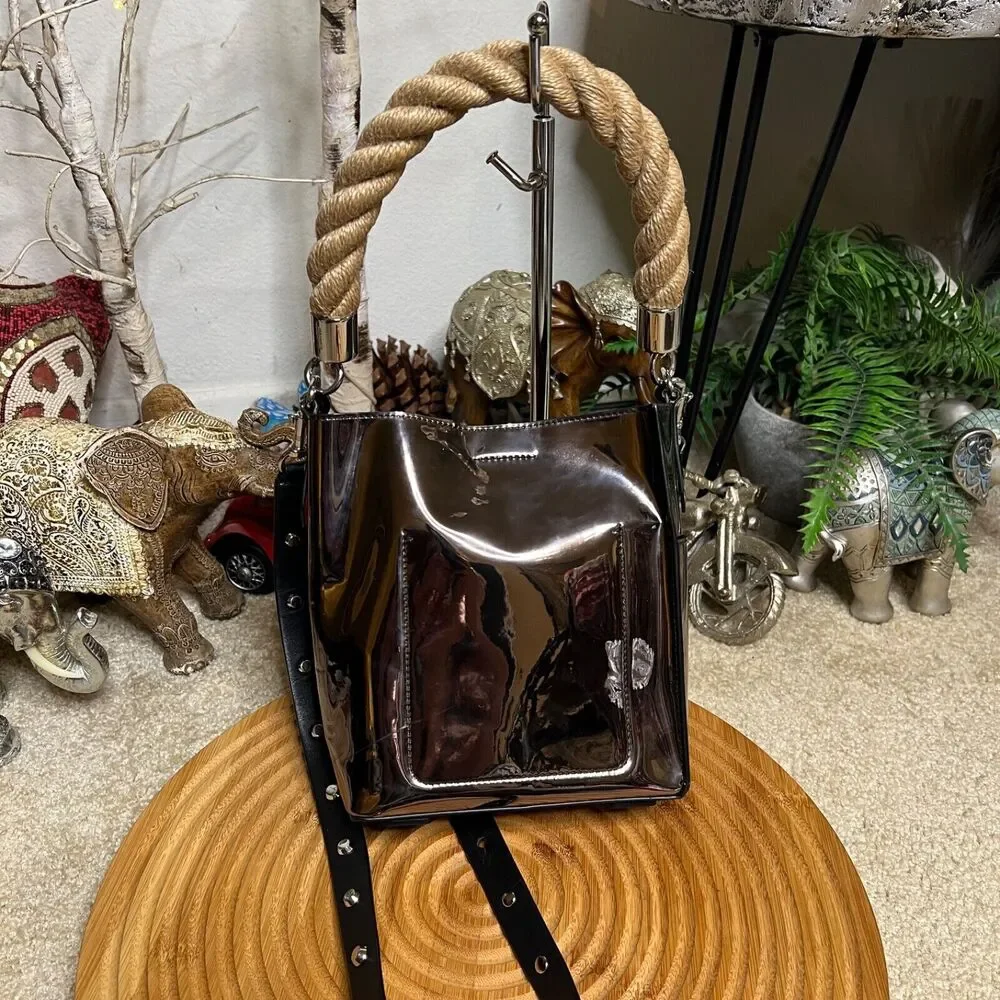 Metallic Bucket Bag with Rope Handle - Picture 4 of 16